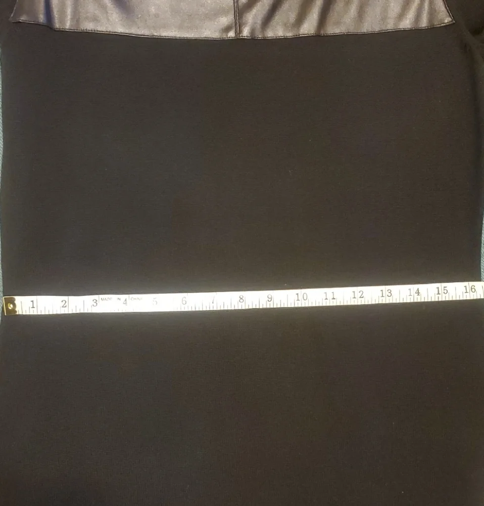 Chaps Black Dress with Faux Leather Detail - Picture 10 of 10